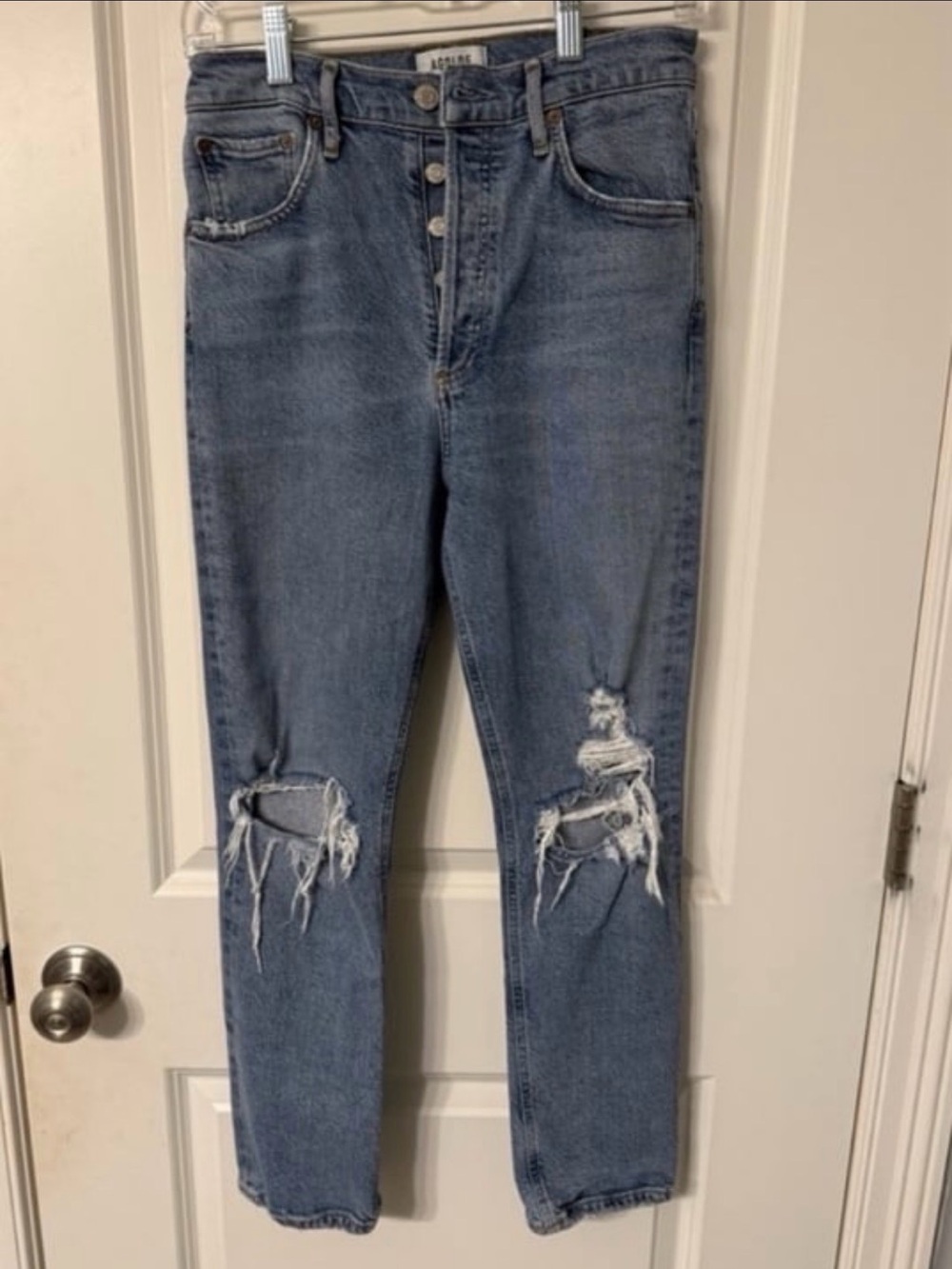 Agolde Riley 90s High Rise Straight Crop Distressed Jeans size 27/4 - Picture 3 of 7